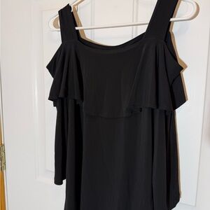 CLARA SUNWOO Black Ruffle Cold-Shoulder Top